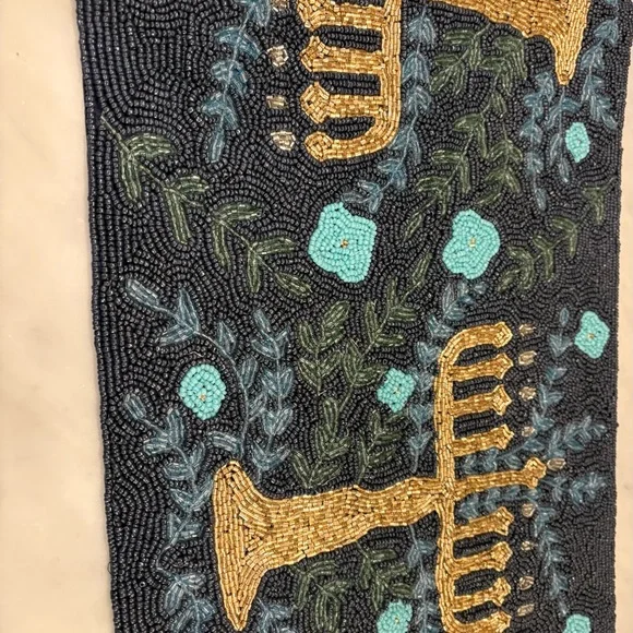 Luxurious Gold and Blue Menorah Runner - Picture 2 of 4